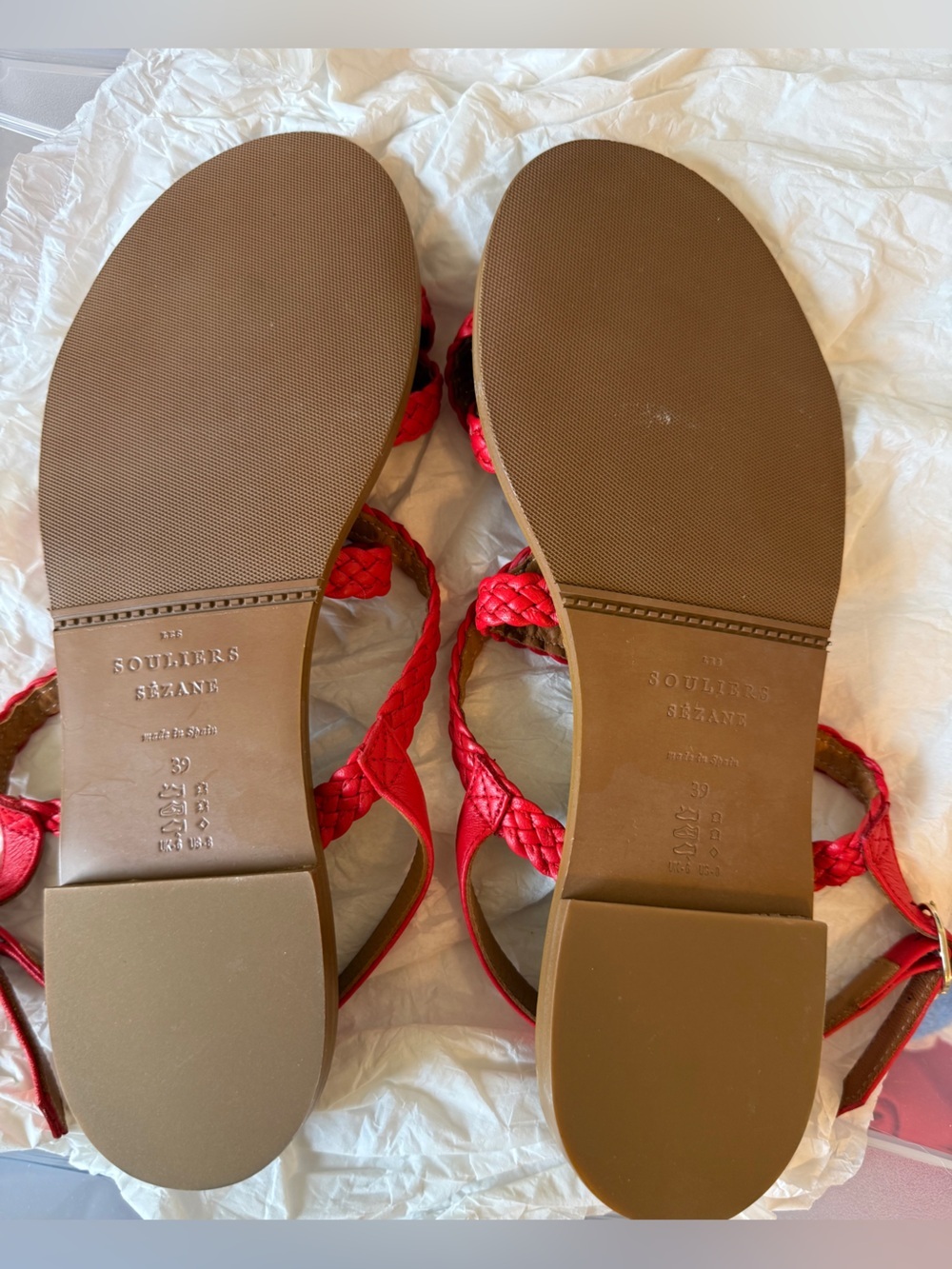 EUC SZ 8 Sezane Adeline Low Sandals in Coral Hand Braided Straps - Comfy & Cute! - Picture 5 of 6